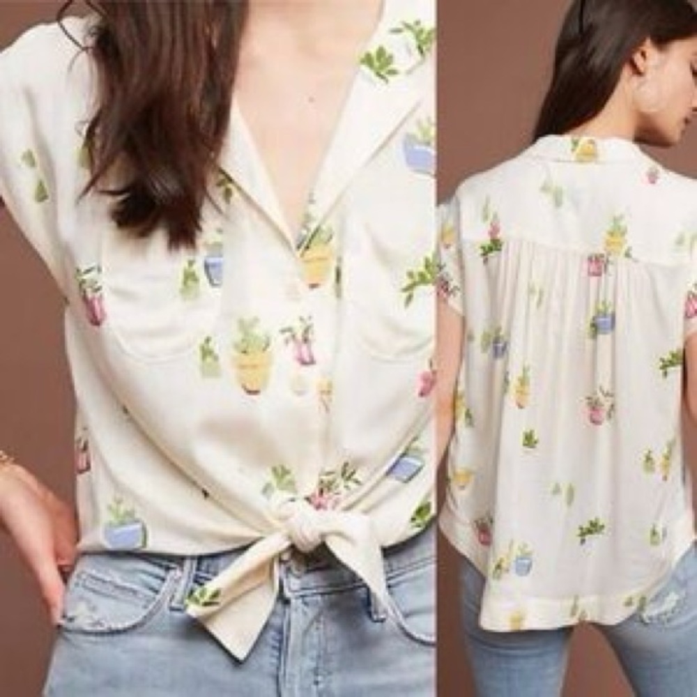 Anthropologie Maeve Plant Lady Button Front Top